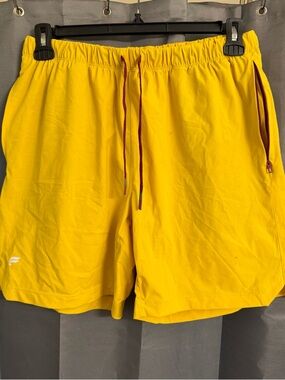 Fabletics Men's Bright Yellow Athletic Shorts with Contrast Drawstrings